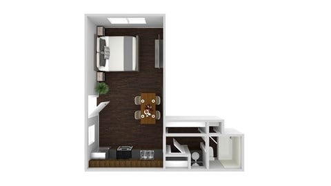 Floor plan for studio, 1 bath, 424 sqft